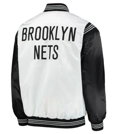 Brooklyn Nets White and Black Varsity Satin Jacket