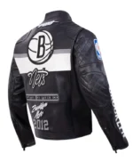 Brooklyn Nets Moto Black Leather Zip-up Jacket