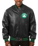 Men’s Black Boston Celtics Leather Full-snap Jacket