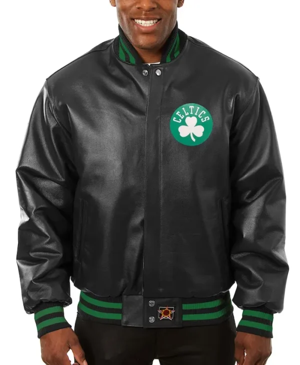 Men’s Black Boston Celtics Leather Full-snap Jacket
