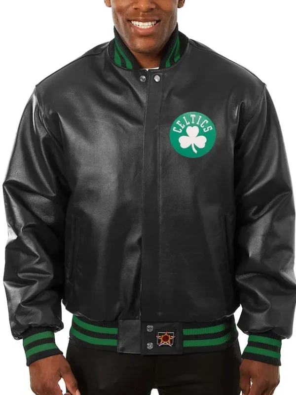 Men’s Black Boston Celtics Leather Full-snap Jacket