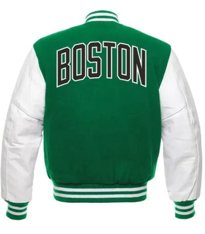 Mens Letterman Boston Celtics Green And White Varsity Bomber Jacket
