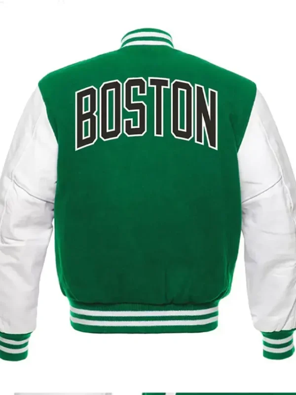 Mens Letterman Boston Celtics Green And White Varsity Bomber Jacket