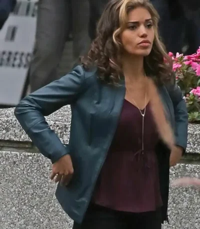 Arrow Season 4 Ciara Renée Blue Leather Jacketuncategor
