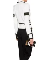 Classic Black and White Multi Pocket Leather Biker Jacket