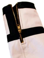 Classic Black and White Multi Pocket Leather Biker Jacket