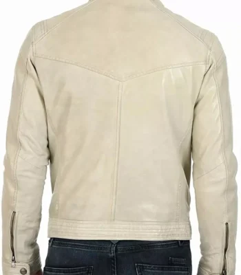 Classic Mens Cafe Racer Motorcycle Beige Leather Jacket
