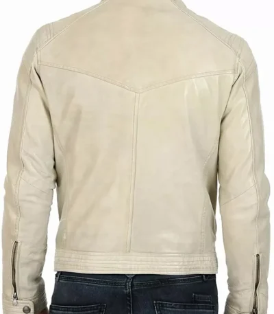 Classic Mens Cafe Racer Motorcycle Beige Leather Jacket