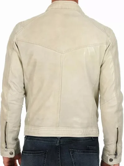 Classic Mens Cafe Racer Motorcycle Beige Leather Jacket