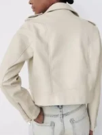Classic Vintage Moto Lapel Style Collar Beige Real Leather Jacket