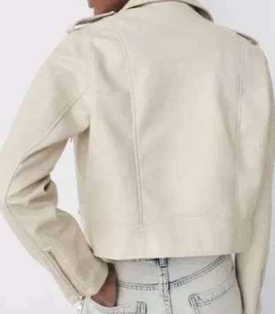 Classic Vintage Moto Lapel Style Collar Beige Real Leather Jacket