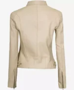 Dodge Beige Women’s Cafe Racer Leather Jacket