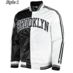 Fast Break Brooklyn Nets Black and White Satin Jacket