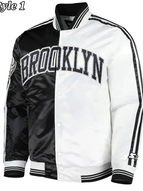 Fast Break Brooklyn Nets Black and White Satin Jacket