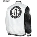 Fast Break Brooklyn Nets Black and White Satin Jacket