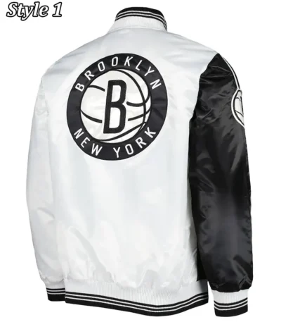 Fast Break Brooklyn Nets Black and White Satin Jacket