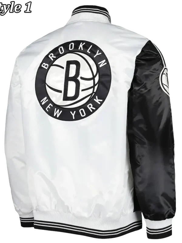 Fast Break Brooklyn Nets Black and White Satin Jacket