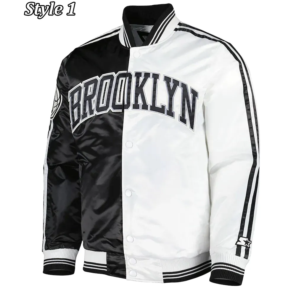 Fast Break Brooklyn Nets Black and White Satin Jacket Fast Break Brooklyn Nets Black and White Satin Jacket