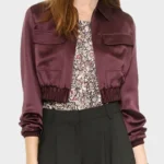 Felicity Smoak Arrow Cropped Satin Bomber Jacket
