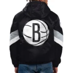 Force Play Brooklyn Nets Black Hoodie Half-Zip Satin Jacket