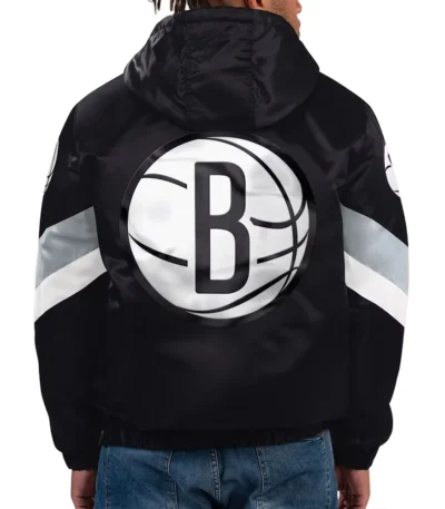 Force Play Brooklyn Nets Black Hoodie Half-Zip Satin Jacket