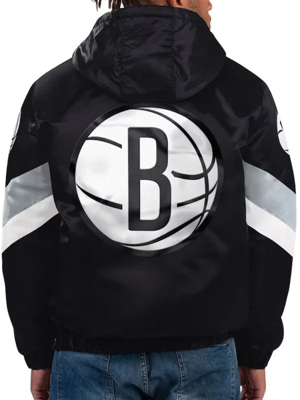 Force Play Brooklyn Nets Black Hoodie Half-Zip Satin Jacket