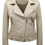 Genuine Cafe Racer Motorcycle Beige Leather Jacket Womens