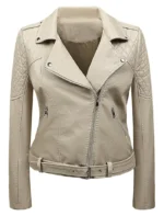 Genuine Cafe Racer Motorcycle Beige Leather Jacket Womens