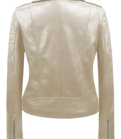 Genuine Cafe Racer Motorcycle Beige Leather Jacket Womens