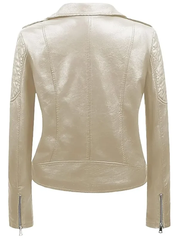 Genuine Cafe Racer Motorcycle Beige Leather Jacket Womens