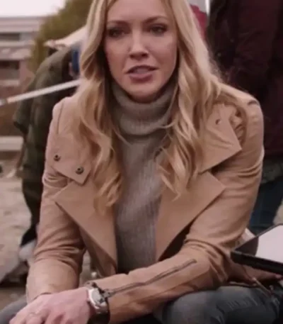 Katie Cassidy Arrow S04 Beige Biker Leather Jacket