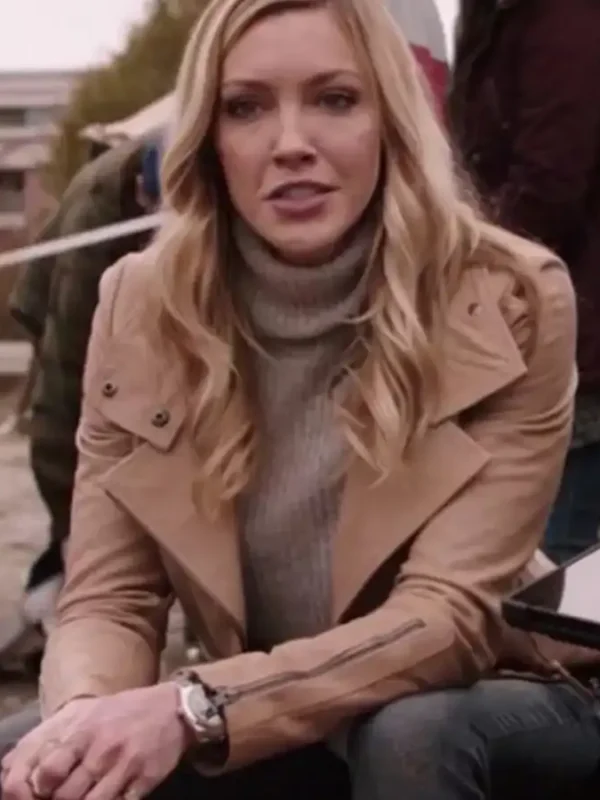 Katie Cassidy Arrow S04 Beige Biker Leather Jacket
