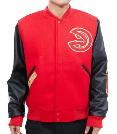 Letterman Atlanta Hawks Red and Black Jacket