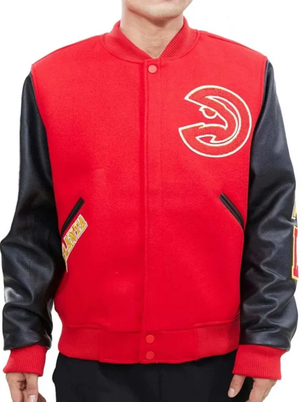 Letterman Atlanta Hawks Red and Black Jacket