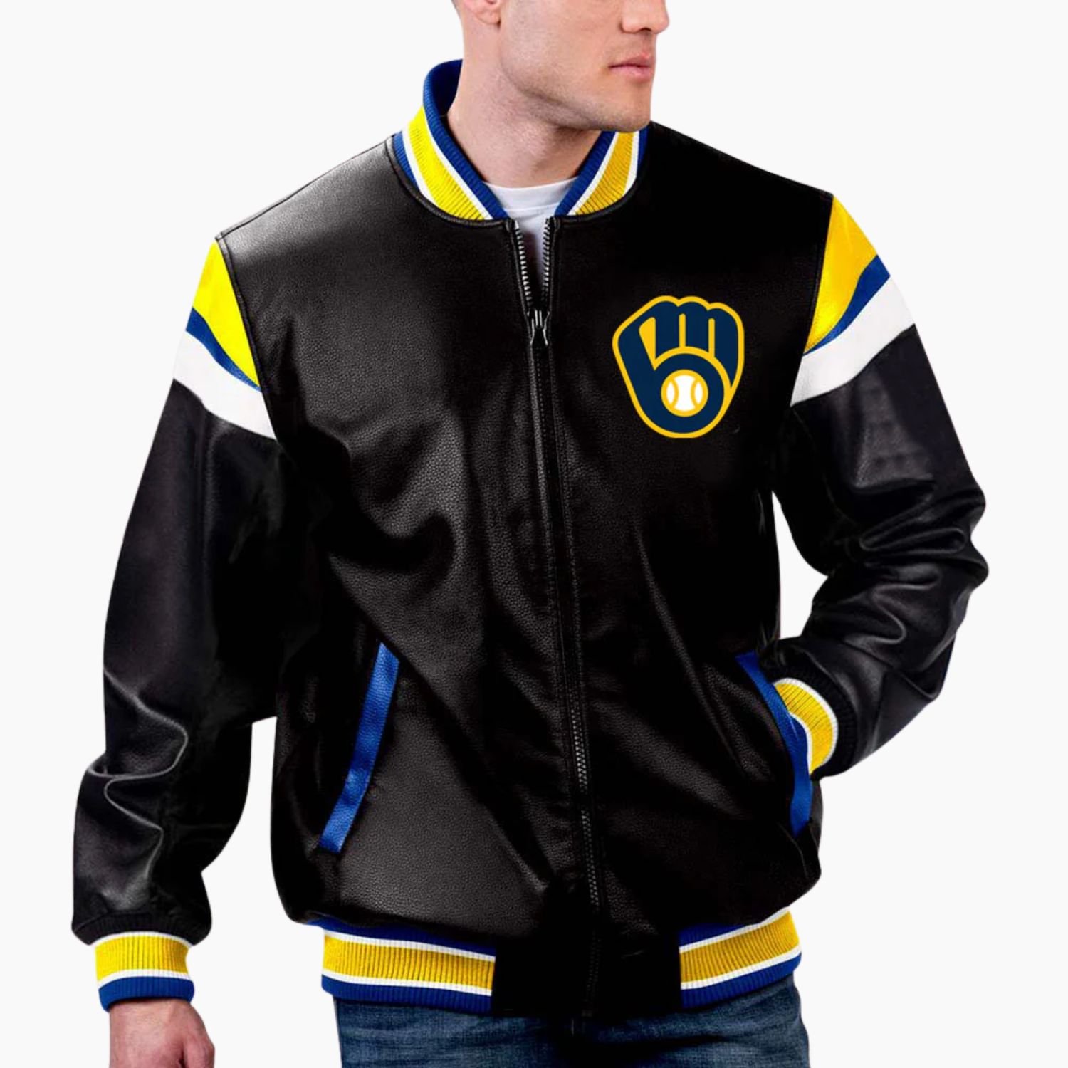 MLB Milwaukee Brewers Varsity Leather Jacket MLB Milwaukee Brewers Varsity Leather Jacket