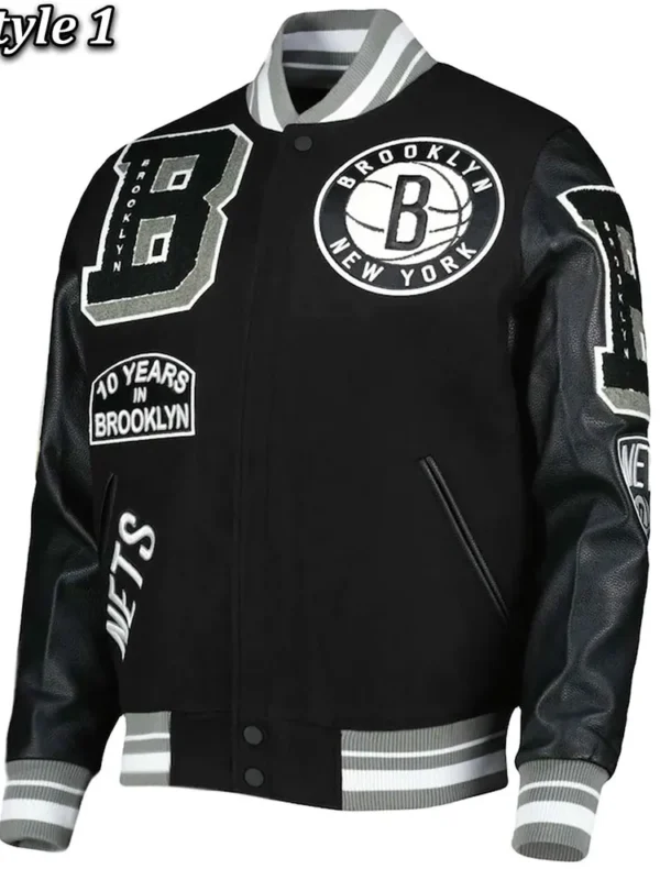 Mash Up Brooklyn Nets Black Varsity Jacket