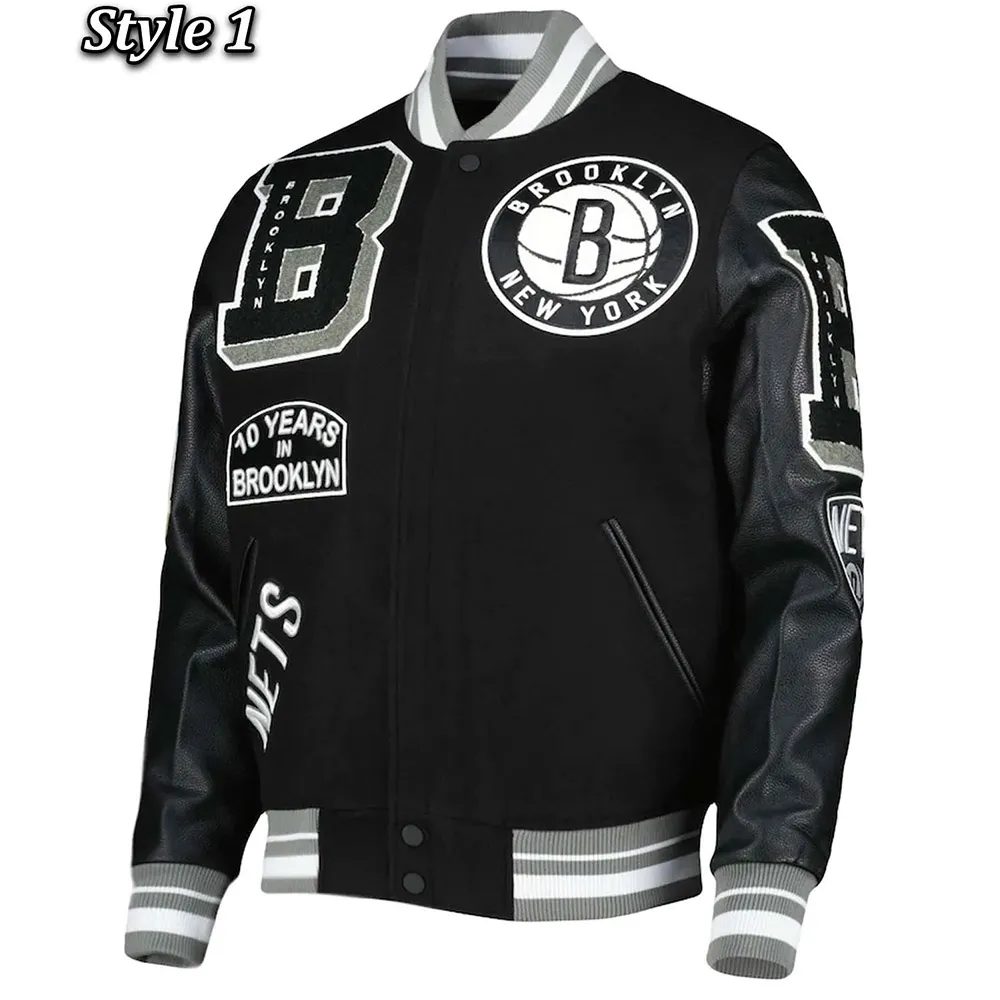 Mash Up Brooklyn Nets Black Varsity Jacket Mash Up Brooklyn Nets Black Varsity Jacket