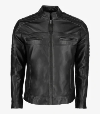 Mens Black Cafe Racer Leather Jacket
