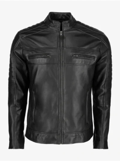 Mens Black Cafe Racer Leather Jacket