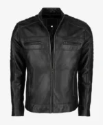 Mens Black Cafe Racer Leather Jacket