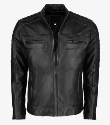 Mens Black Cafe Racer Leather Jacket