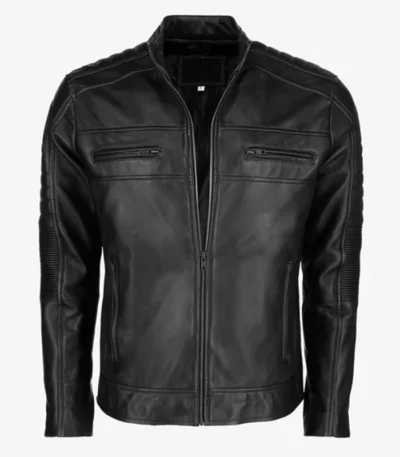 Mens Black Cafe Racer Leather Jacket