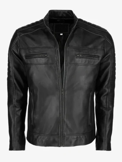 Mens Black Cafe Racer Leather Jacket