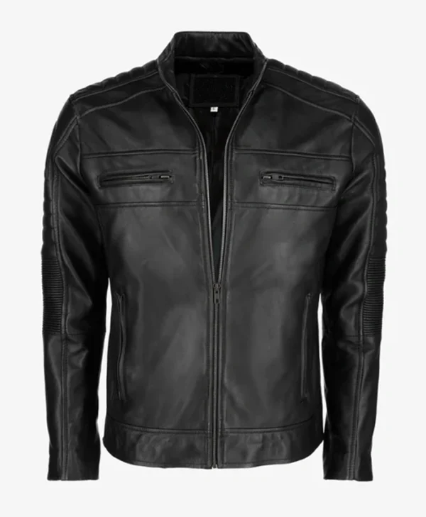 Mens Black Cafe Racer Leather Jacket