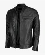 Mens Black Cafe Racer Leather Jacket