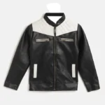 Mens Black and White Quilted Cafe Racer Zipper Leather Jacket