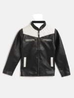 Mens Black and White Quilted Cafe Racer Zipper Leather Jacket