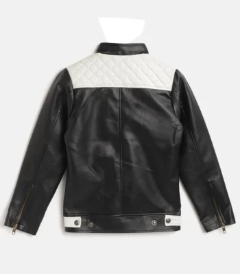 Mens Black and White Quilted Cafe Racer Zipper Leather Jacket