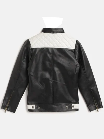Mens Black and White Quilted Cafe Racer Zipper Leather Jacket
