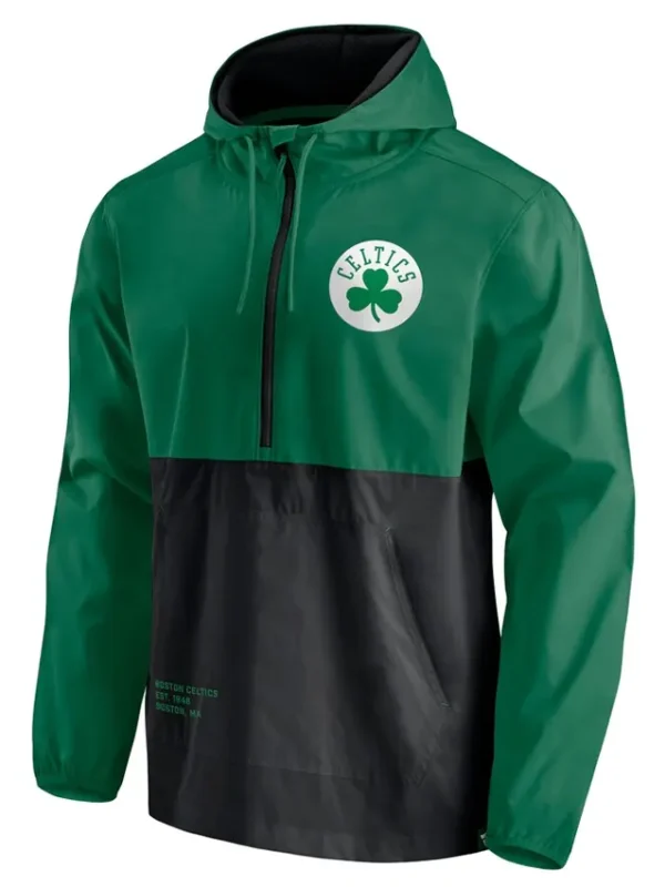 Men’s Green/black Boston Celtics Windbreaker Hoodie Jacket